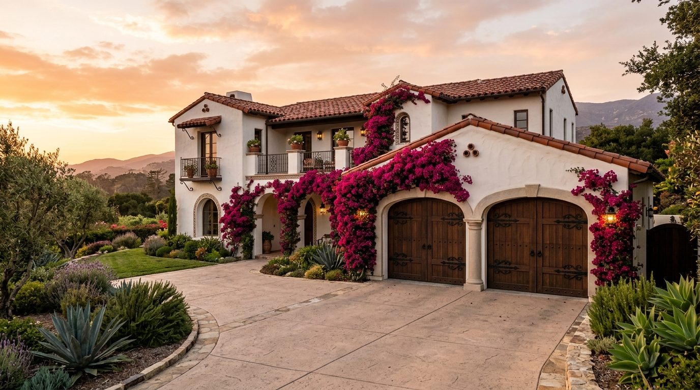 Rivera Local Garage Door Exterior Closed Garage Door at Twilight