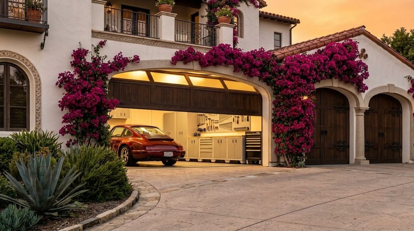 Rivera Local Garage Door Garage Door Gliding Open Revealing Warm Illuminated Interior